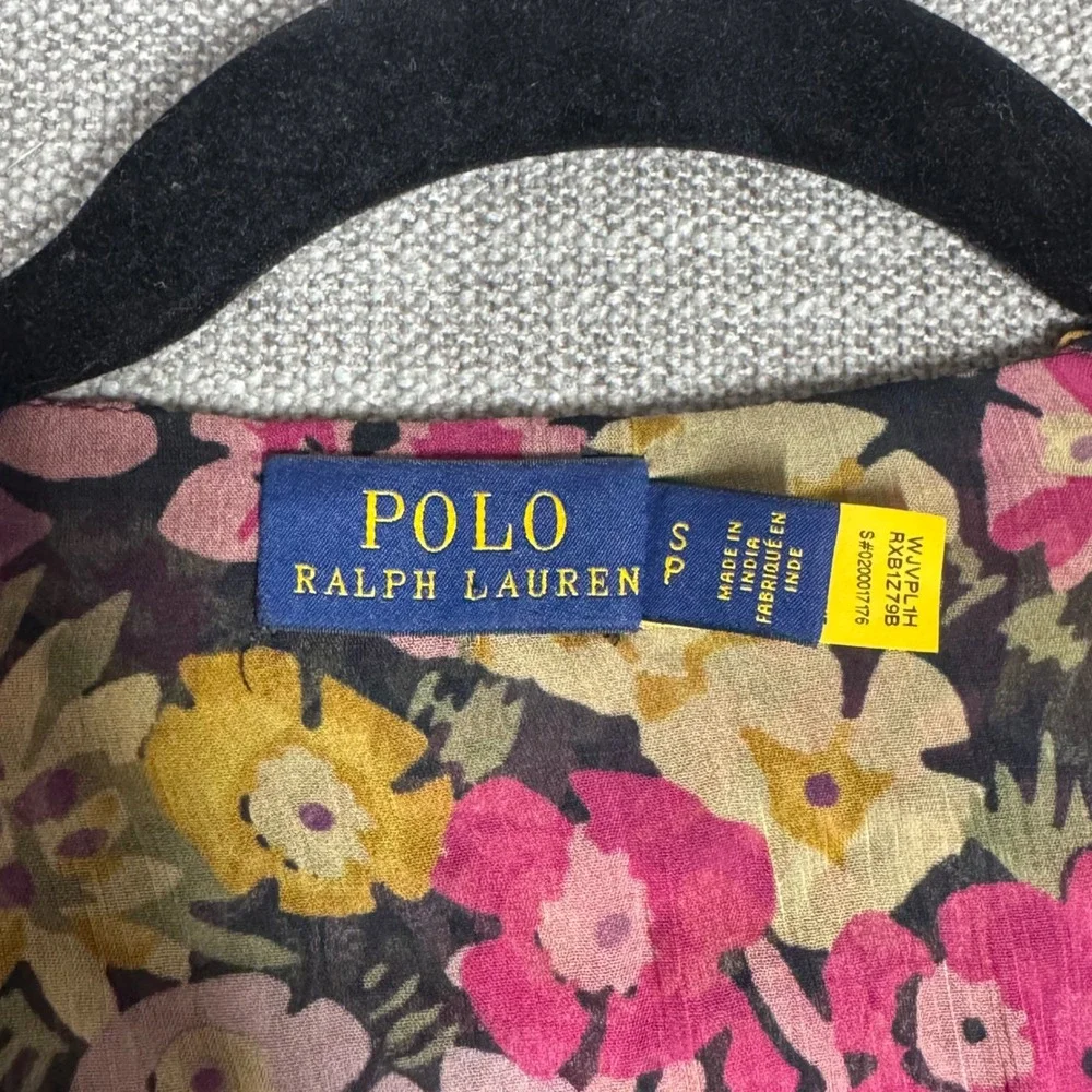 Polo Ralph Lauren Floral Wrap Peplum Blouse Smocked Ruffle Small Petite $298‎